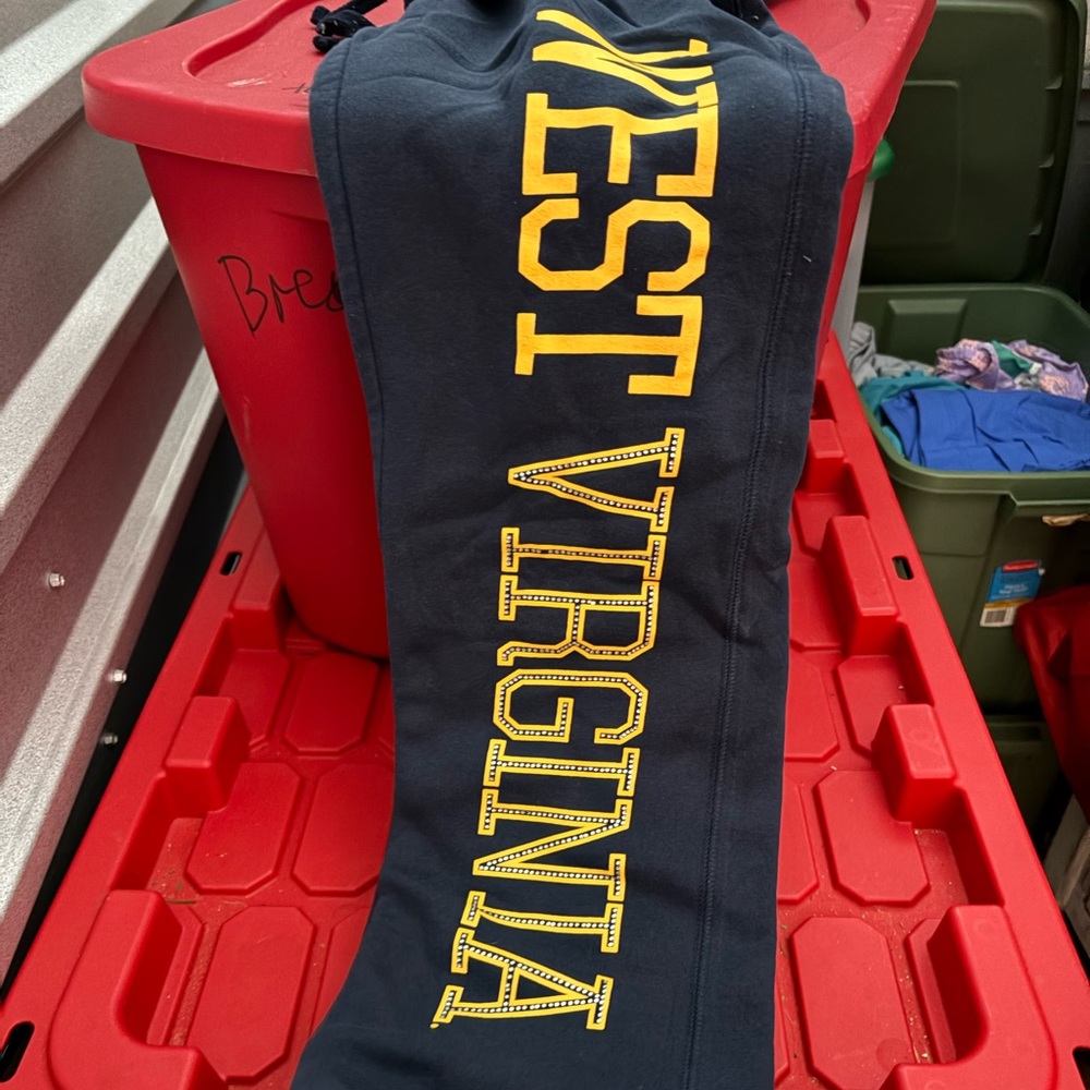 Champion navy sweatshirt with blue and yellow bling logo tag